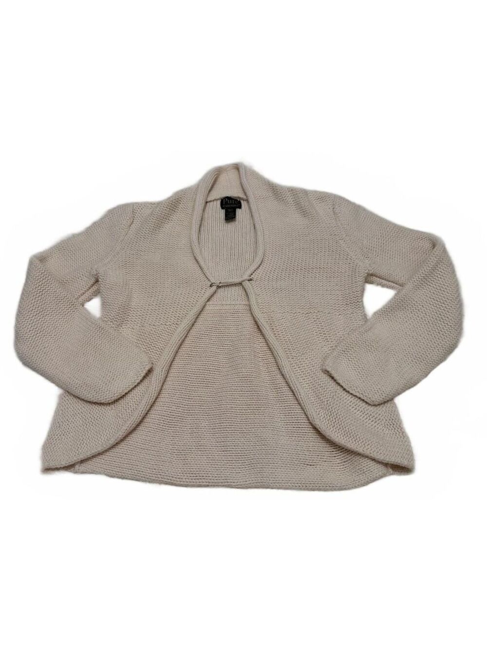 Pure Handknit women's size XS oversized Cream Cotton Open Cardigan safety pin